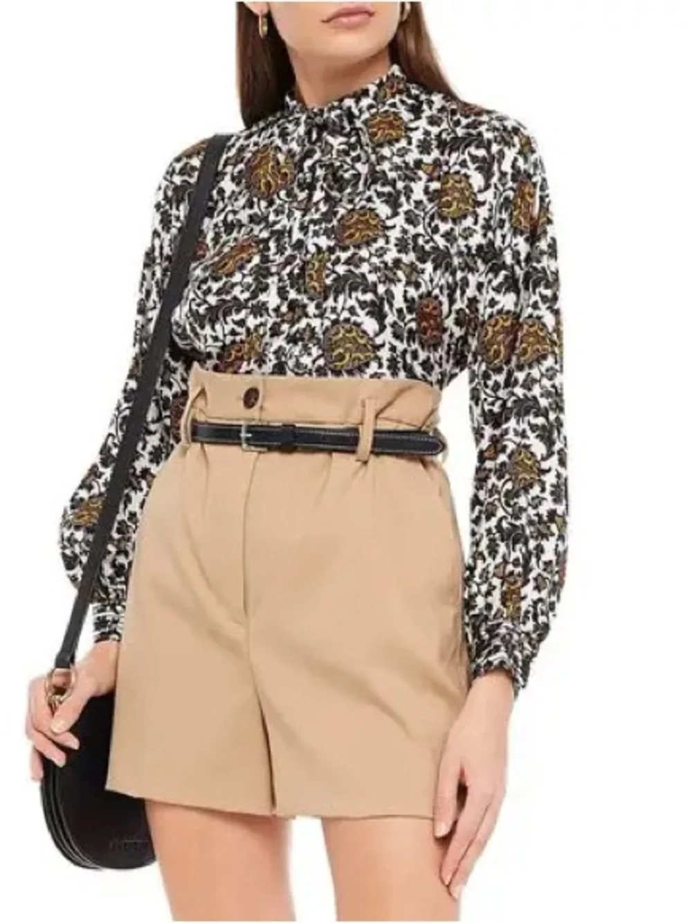Sandro Dams Silk Twill Bow Shirt White Print NWT Size 4 (US 10)